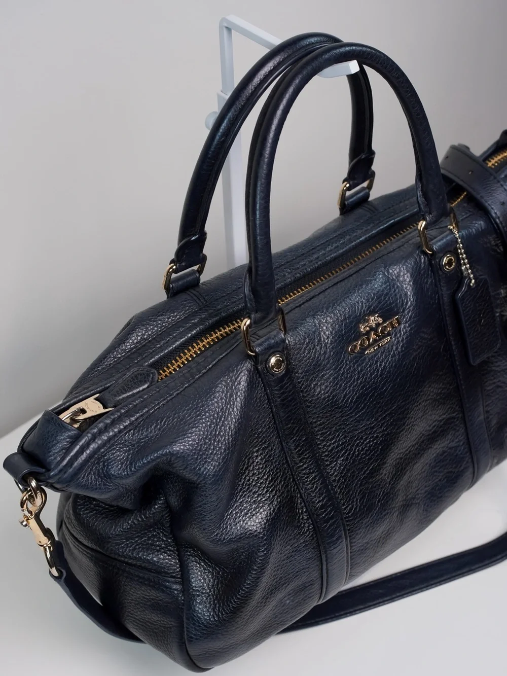 Coach Central Satchel Black Pebbled Leather Shoulder Crossbody Bag